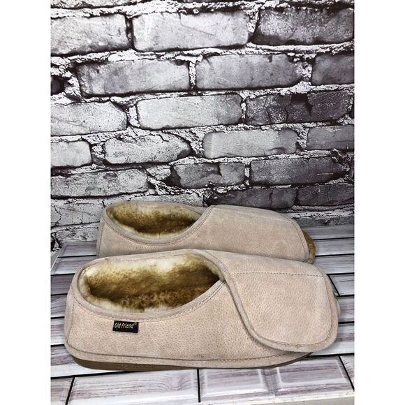 Old Friend Beige Peep Toe Strap Sheepskin Fur Slippers Men Sz 14-15M US/48EU main image 7